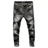 Мужские джинсы модной уличной одежды мужчины черный серый цвет уничтожены разорванные стройные брюки итальянские винтажные Homme