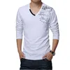 T-shirts Men's 2023 Spring Autumn Cotton Men t-shirt V-ringad avslappnad långärmad t-shirt för plus-storlek M-5XL