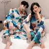 Couple Silk Satin Pajamas Pyjamas Set Long Sleeve Sleepwear Pijama Homewear Women And Men Sleep 2PC Set Loungewear Plus Size Pjs T200707