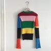 Maglione lavorato a maglia Harajuku Maglioni arcobaleno Pullover dolcevita lavorato a maglia a righe Abiti invernali Maglione lungo da donna in cotone 210203