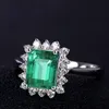 Wedding Rings Luxury Simulation Emerald Tourmaline Rektangulär Lace Ladies Ring Inlagda Zircon Öppna Justerbara Kvinna Finger Smycken