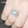 Transgems 14k White Gold Center 3 carat Diameter 9mm F Color Engagement Ring For Women Doulble Halo Engagement Ring Y200620
