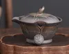 Vintage Gaiwan Lotus Leaf Hand-Held Pot Old Rock Mud Gilt Iron Glaze Handmade Coarse Pottery Teapot Tea Bowl Ceramic Tea Tureen