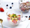 Gobelets de lait de petit déjeuner en verre transparent avec tasse à café simple forme de ventre de crème glacée ménage tasses à salade logo personnalisé