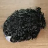 Toupet da uomo con base in PU completa Pelle sottile durevole 20mm Capelli umani ricci Colore nero Parrucche per capelli maschili Protesi capillare di ricambio