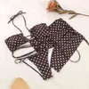 Sexy 3-teiliger Bikini-Anzug Halter-Badebekleidung Frauen Beachwear Wellenpunkt-Badeanzug Weiblicher Feiertags-Strandrock Schwarzer Bikini-Satz 220209