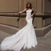 Lace Appliqued Mermaid Wedding Gowns Short Sleeves Backless Sheer Neck Vintage Vestidos De Novia Tulle Court Train Plus Size Bridal Dress Arabic Aso Ebi AL9967