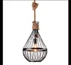 Suspension rétro American Country Restaurant Light Lampes suspendues en fer noir industriel vintage avec corde de chanvre