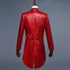 Red Mens Tailcoat Redingote Longue Homme Vintage Suit Jacket Long Tuxedo Vintage Men Dress Jackets Tuxedo 201106