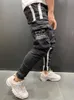 Męskie dżinsy boczne Paski Pencil Pants Hip-Hop Spodni multi-pockets Moto Biker Skinny Jogging Drukowane spodnie