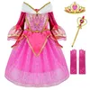 Rose Summer Party Dress Filles Sleeping Beauty Costume De Noël Frock Enfants Aurora Roleplay Robe De Bal Halloween Princesse Vestidos LJ200921