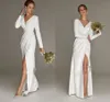 Eenvoudige zeemeermin witte split trouwjurk voor vrouw met lange mouwen civiele bruidsjurk slanke v-hals elegante robe de mariage 20205z