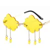 Special Design Cloud Lenses Sunglasses With Raindrops Dangling At Chains Cute And Fashion Novelty Rimless Eyeglasses