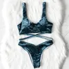 Sexy Velvet Bikini 2020 Mujer Femmes Bleu Gradient Push Up Maillot De Bain Baigneurs Brésiliens À Lacets Bandage String Maillots De Bain Biquini LJ200814