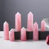 Pink Crystal Pillar Arts Mineral Chakra Healing wands Reiki Energy stone sixsided Natural Quartz Point magic wand rough polished7080054