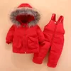 Olekid 2020 inverno bebê meninos snowsuit capuz peles colarinho jaqueta casaco para baixo macacões infantil neve terno bebê menina menina wear set lj201203
