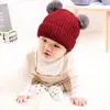 Bonnet d'hiver pour enfants de 1 à 5 ans, bonnet tricoté en acrylique, chapeau à pompon, Double boule de fourrure, bonnets tricotés pour nourrissons