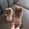 Rabbits Ears Boots Girls Suede Toddler Winter Warm Fur Shoes for Girl Bow Band Baby Snow Kids Footwear C11181 211227