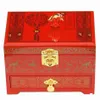 Wooden Sliding Drawer Pull Jewelry Box with Lock Decorative Collection Case Chinese Lacquerware Jewellery Storage Box Birthday Wedding Gift