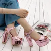 Piattaforma di moda estiva byqdy sandali oro oro rosa rosa peep toe specchio brevetto in pelle caviglia tacchi alti scarpe da festa più 42 22790278