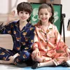 Long Sleeve Baby suit Kids Clothes Toddler Boys Girls Ice silk satin Cartoon little bear Tops Pants Set for Children039s home W5226677