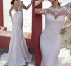 2022 Abito da sposa Tromba Abito da sposa Gioiello Collo Lunghezza pavimento Pizzo Raso elasticizzato Manica lunga Paese Applicazioni semplici Vestido De Noiva Robe De Mariage