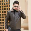 AKSR New Men's Leather Jacket Winter Plus Fat Size Leather Jacket Plus Velvet Fur Lapel Turn-down Collar Middle-aged Coat 201120