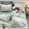 Gewassen katoenen dekbedovertrekset Gingham Plaid Geometrisch geruit patroon Beddengoedset 100% katoenen beddengoed met ritssluiting 4pcs283x