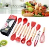 10/11/12/13 PCS Set di utensili da cucina Set di utensili da cucina rossi Utensili da cucina in silicone Gadget Set di spatole in legno con scatola di supporto 201223