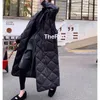 Frauen Unten Parkas 2021 Winter Schwarz Argyle Lange Mantel Baumwolle Gefütterte Jacke Koreanische Beiläufige Lose Street-Style Gürtel Oversize