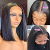 4x4 Fechamento reto de encerramento da peruca reta Bob Wig Remy Cabelo humano Brasy Pré -arranhado com cabelos de bebê 150 Densidade para mulheres negras