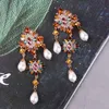 Dangle Kronleuchter Vintage Long Multi Color Statement Strass -Ohrringe für Frauen 2021 Trendy Pearl Crystal Fashion Jewelry270e