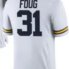 2324ブルーホワイト＃31 J. Foug Michigan Wolverines Alumni College Jersey S-4Xlorカスタム名前または番号カレッジジャージー