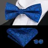 Bow Ties Hi-Tie Blue For Men 100% Silk Butterfly Pre-Tied Tie Pocket Square Cufflinks Set Wedding Party Plaid Paisley Bowtie1