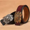 Lion Head 3d Gold Silver Belt Belt Men Real Cowskin echte lederen riem plus maat 140 cm 150 cm Black Brown Belts Vintage 2020 176A