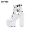 Eilyken Fashion Awumn Women Boots 15 см. Платформа для пряжки ремень шнурок с кожаными короткими сандалиями Boot Black White Ladi