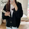 Syiwidii Cardigans tricotés surdimensionnés Femmes Harajuku Brown Pull Automne Hiver Coréen Tops Casual Vintage Noir Manteau chaud 211222