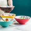 Japanese ceramic ramen bowl cute mixing cereal rice soup bowl set Fruit Salad Dessert Snack Colorful bowls Kitchen Tableware 201214