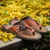 Echte handgefertigte Leder-Herrenschuhe, informelle Strand-Flip-Flops, Sommerhausschuhe, Outdoor-Schuhe, flache Sandalen