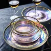 Luxury Rainbow Glass Dinner Plates Food Plates Desset Plate Cake Dish Salad Bowl Fruit Bowls Food Storage Glassware Dinnerware 201217