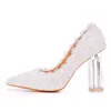 Femmes élégantes pompe sexy clair 10cm Hauts High High Hear Square Transparent Dames Blanc Mariage Fête Chaussures Pompes