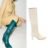 Vendita calda stile europeo punta a punta più scarpe da donna di dimensioni tacco a spillo dritto stivali alti fino alla coscia al ginocchio