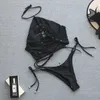 Sommer Neue High Neck Lace Up Frauen Bikini Set Crop Top Badeanzug Gepolsterte Weibliche Sexy String Tanga Bikini Bademode bademode T200508
