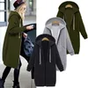 Einmal Herbst Casual Frauen Lange Hoodies Sweatshirt Mantel Zip Up Oberbekleidung Kapuzenjacke Winter Taschen Plus Größe Outwear Tops 201216