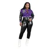 Tracksuits Baseball Uniform Outfits Two Piece Set Women Sexy Leather Sleeve Leather Pants Wholesale Items for Business K8353