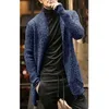 Blusas Masculinas Cardigã de Malha Suéter Masculino 2021 Outono Masculino Jaqueta Longa Casual Slim Fit Trench Knitwear Streetwear Tops Cinza