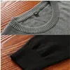 Мужчины падение мода повседневная полосатый хлопок свитер мужские о-шеи теплые 100% хлопок вязаные свитера мужские плюс размер свитеров LJ201009
