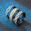 Fashionstainless Steel Cut Stripes Ring Blue Gold Women Par Rings Band Fashion Jewelry Will and Sandy Gift