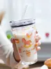 450 ml tasses en verre graduées imprimé licorne jus de dessin animé mignon lait bouteille d'eau verre résistant à la chaleur de type paille verres cadeaux 201221