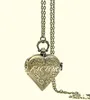 New Quartz Vintage Necklace Sweater Chain Green Bronze Hollow Carved Peach Heart Pocket Watch Pocket Watch Necklace Watch